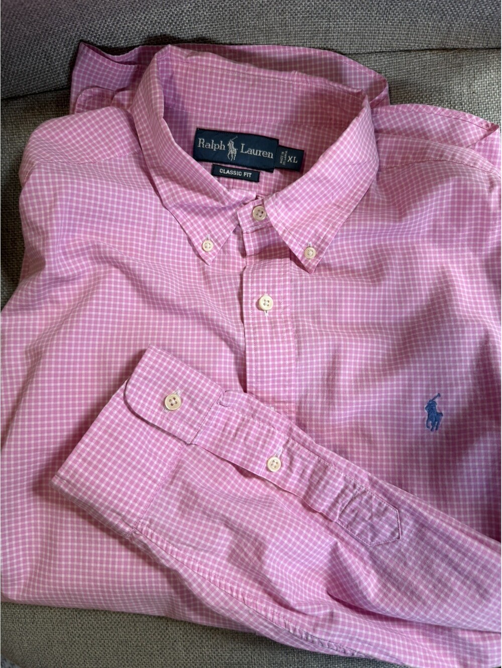 Polo Ralph Lauren Classic Fit Pink Checked Button Down Shirt Long Sleeve Mens XL
